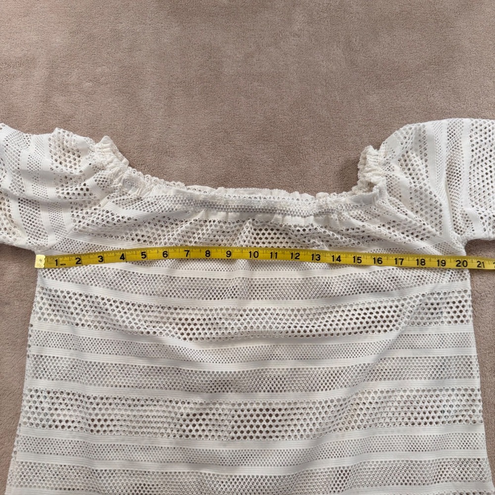 White Crochet Lace Off Shoulder Swim Cover Up Boho Beach Summer Vacation SZ M - Picture 7 of 9